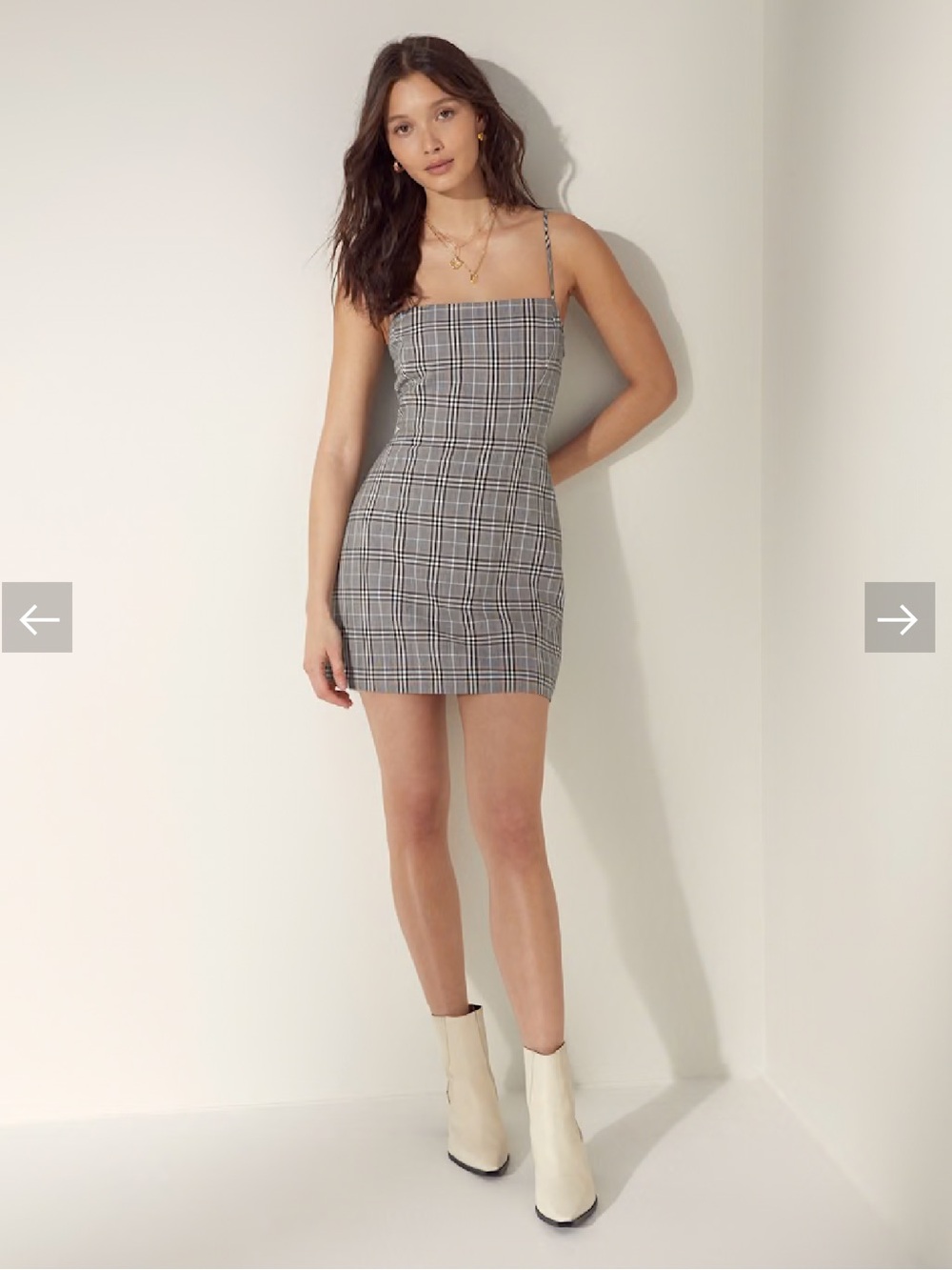 Aritzia Wilfred Plaid Square-Neck Classic Mini Dress in Gray